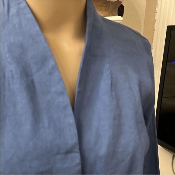 Eileen Fisher NWT Stand Collar Zip Front Organic Linen Blend Jacket Blue Large - Picture 8 of 16
